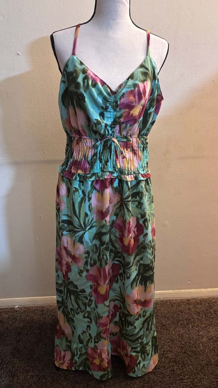 NWT Love Tropical Floral Smocked Waist Maxi Dress
